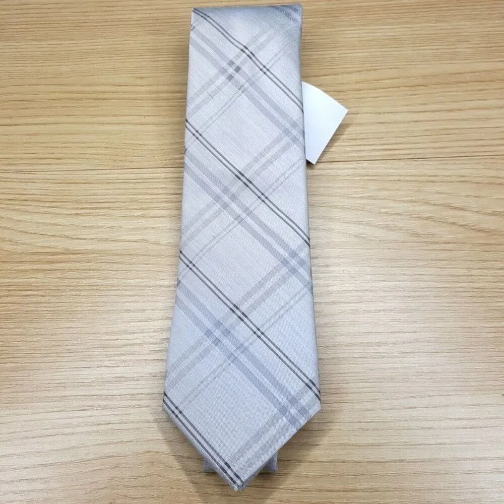 CALVIN KLEIN Mens Neck Tie Gray Diamond Plaid Check Silk Blend